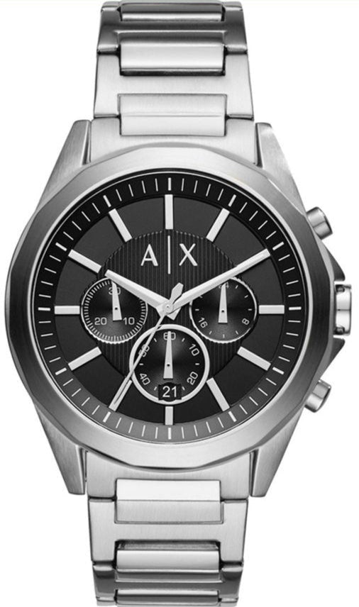 Armani Exchange Drexler AX2600 Men's Chronograph Watch – Black Dial with Silver Stainless Steel Strap