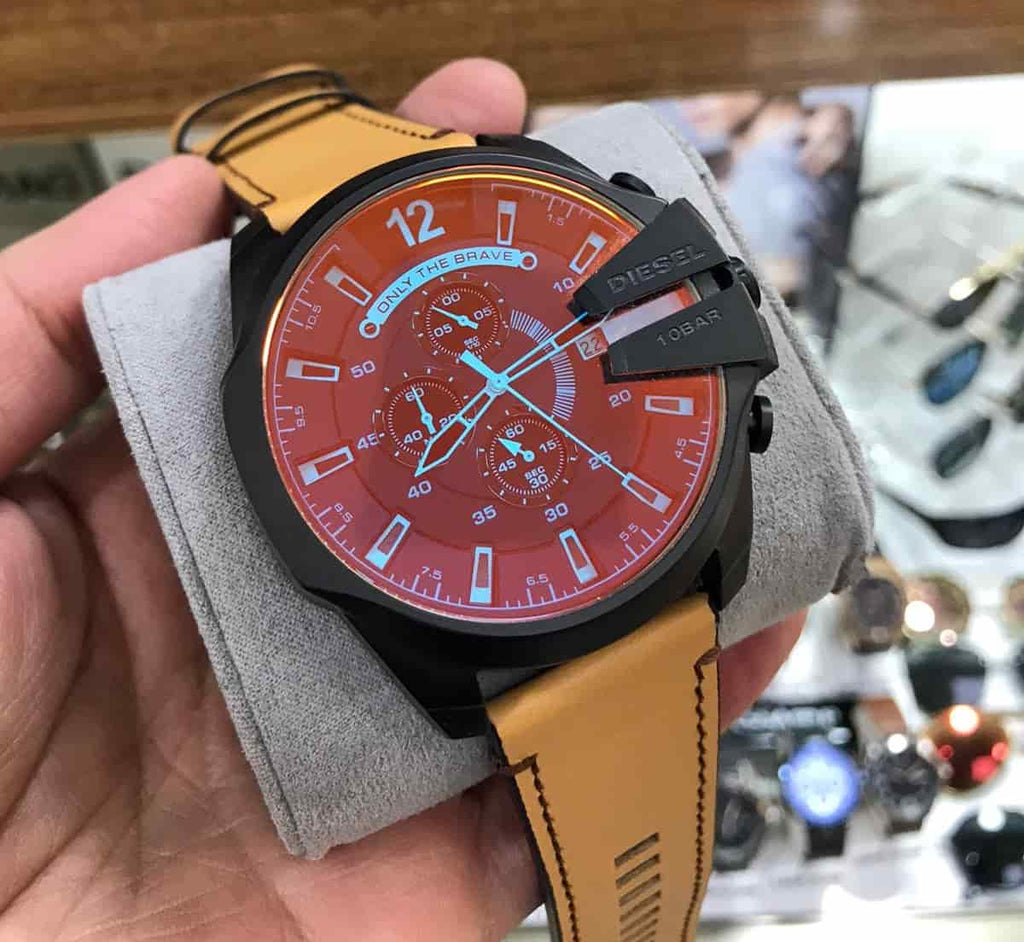 Diesel DZ4476 Mega Chief Chronograph Men's Watch – Black Dial & Brown Leather Strap