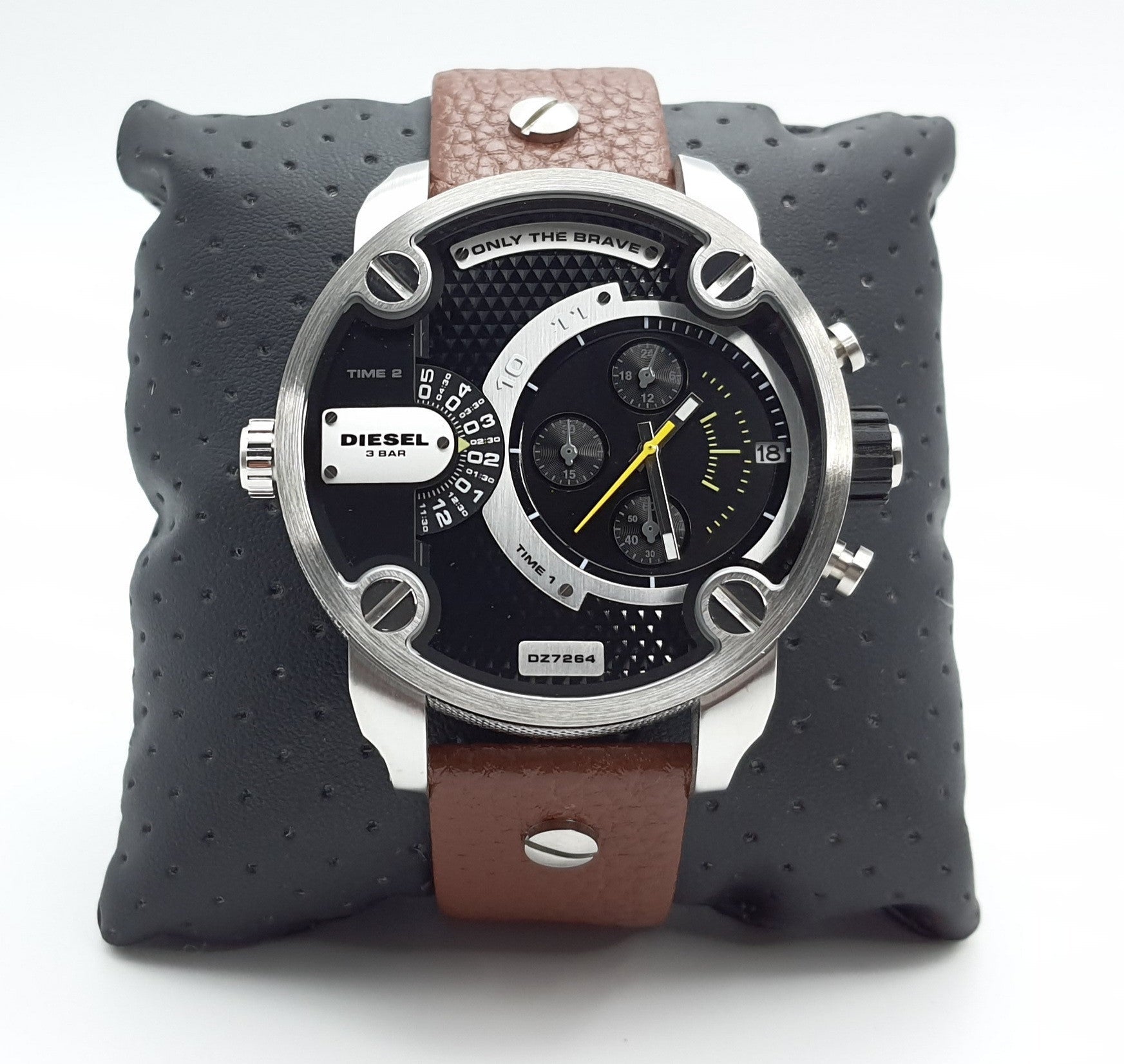 Diesel DZ7264 SBA Dual Time Men's Watch – Black Dial & Brown Leather Strap