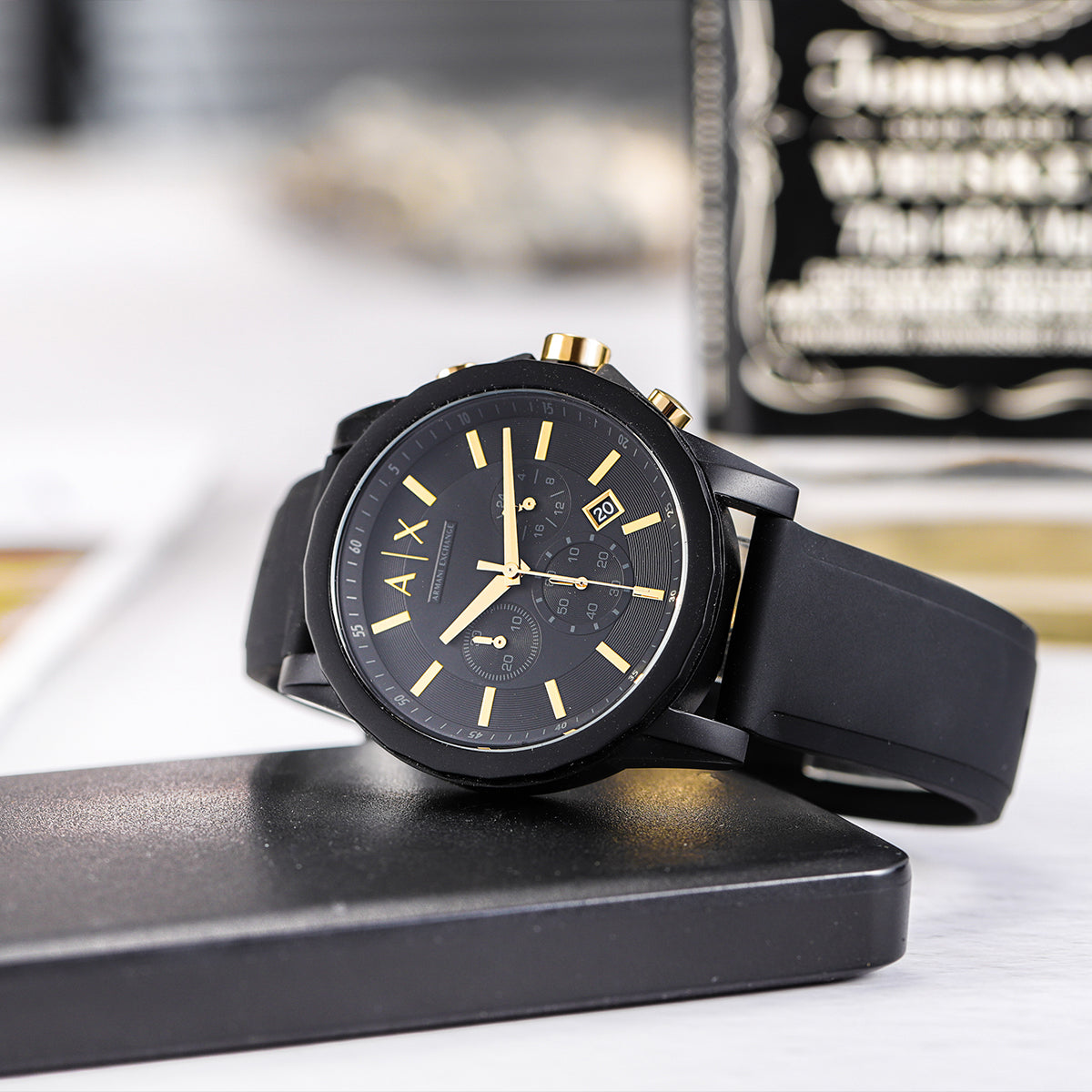 Armani Exchange Outerbanks AX7105 Men's Chronograph Watch – Black Dial with Black Stainless Steel Strap