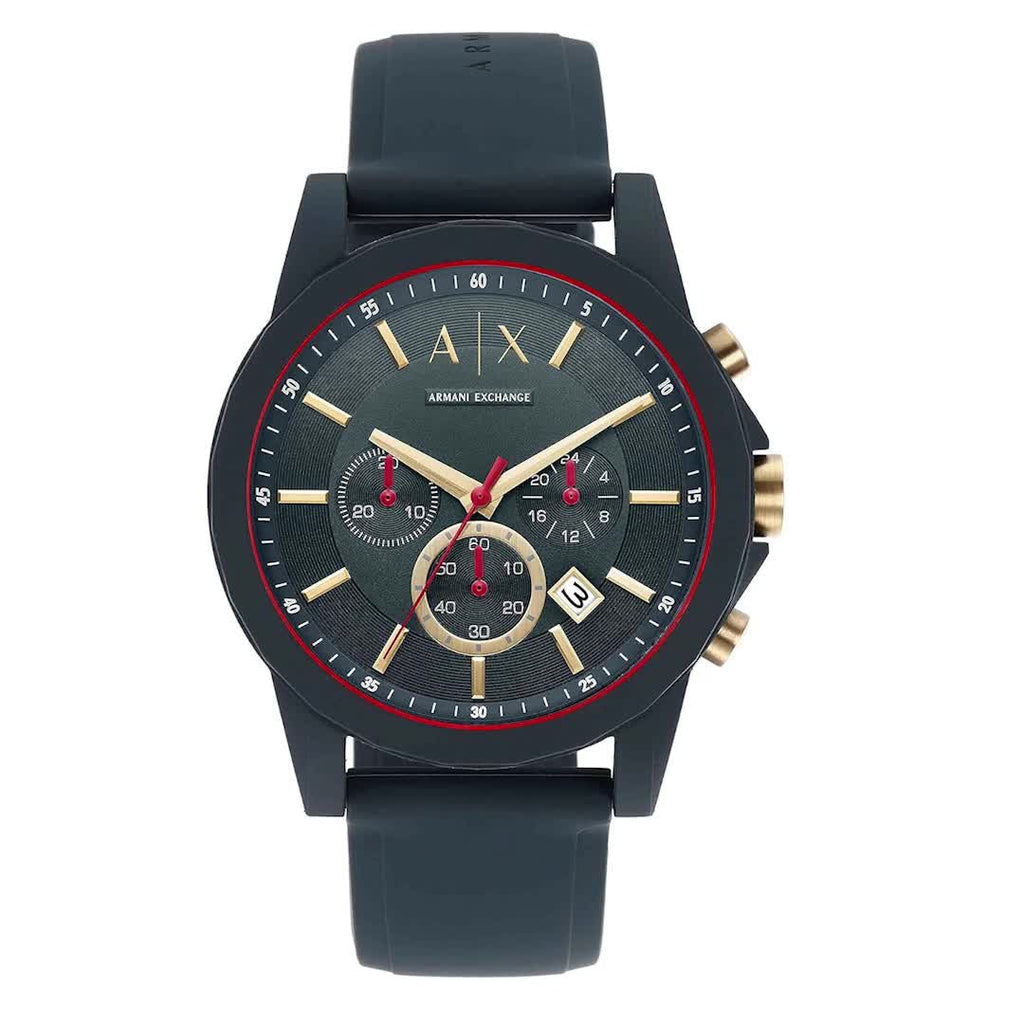 Armani Exchange Outerbanks AX1335 Men's Chronograph Watch – Blue Dial with Blue Silicone Strap