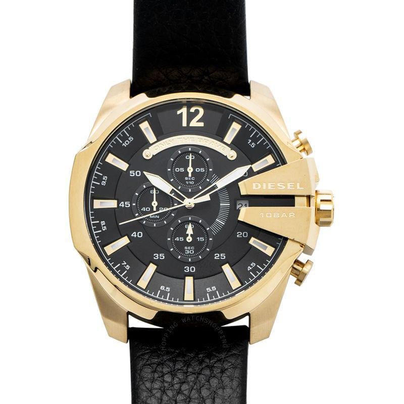 Diesel DZ4344 Mega Chief Chronograph Men's Watch – Black Dial & Black Leather Strap