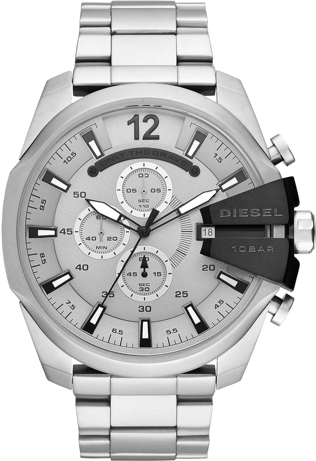 Diesel DZ4501 Mega Chief Chronograph Men's Watch – Silver Dial & Silver Stainless Steel Strap