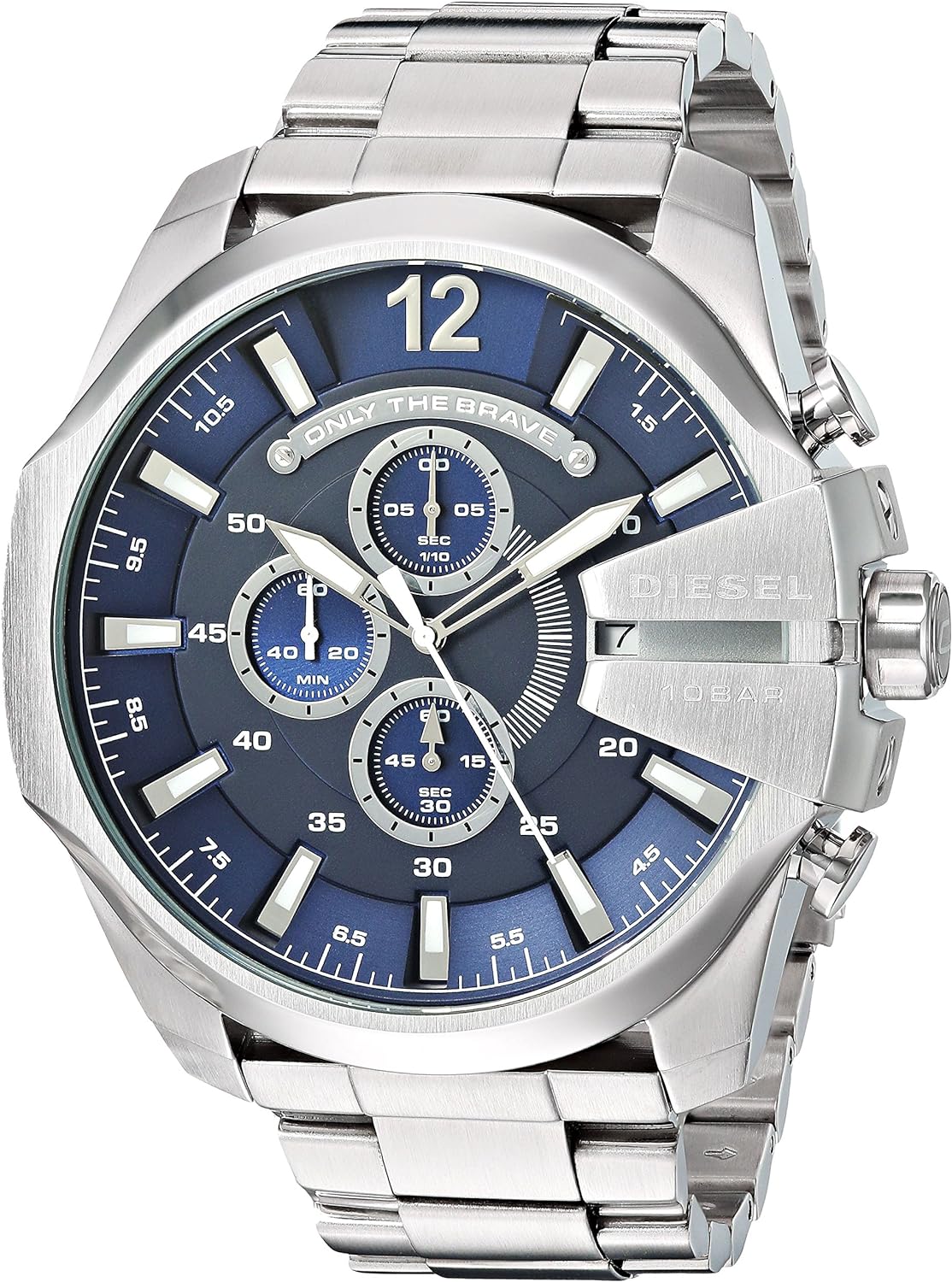 Diesel DZ4417 Mega Chief Chronograph Men's Watch – Blue Dial & Silver Stainless Steel Strap