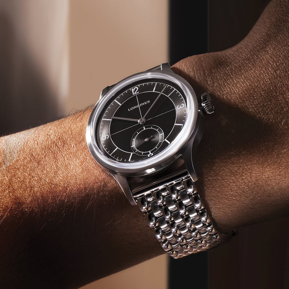 longines Heritage Classic Sector Dial 38.5mm - Black on Bracelet