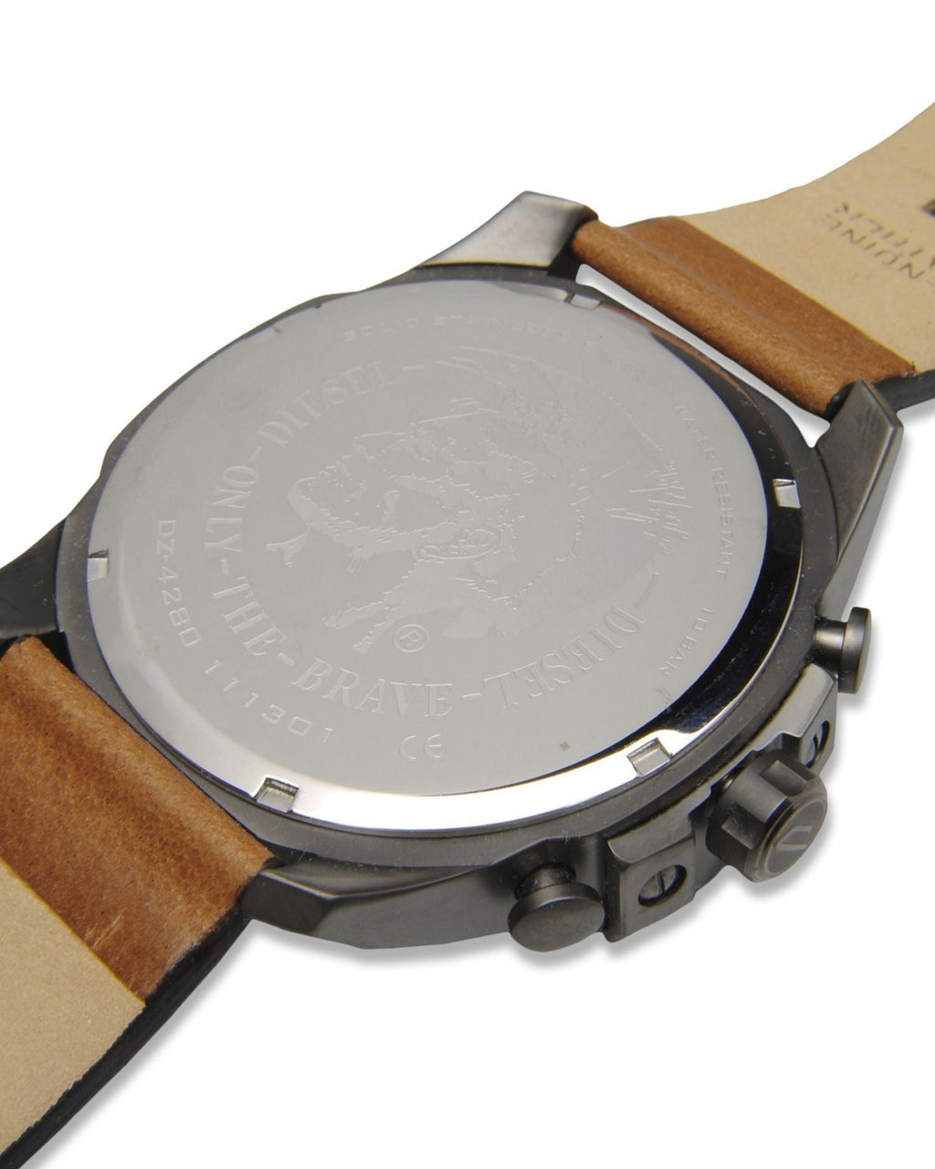 Diesel DZ4280 Mega Chief Chronograph Men's Watch – White Dial & Brown Leather Strap