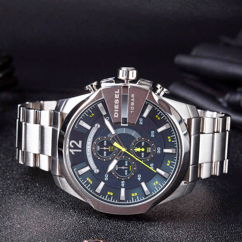 Diesel DZ4465 Mega Chief Chronograph Men's Watch – Blue Dial & Silver Stainless Steel Strap