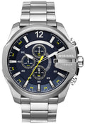 Diesel DZ4465 Mega Chief Chronograph Men's Watch – Blue Dial & Silver Stainless Steel Strap