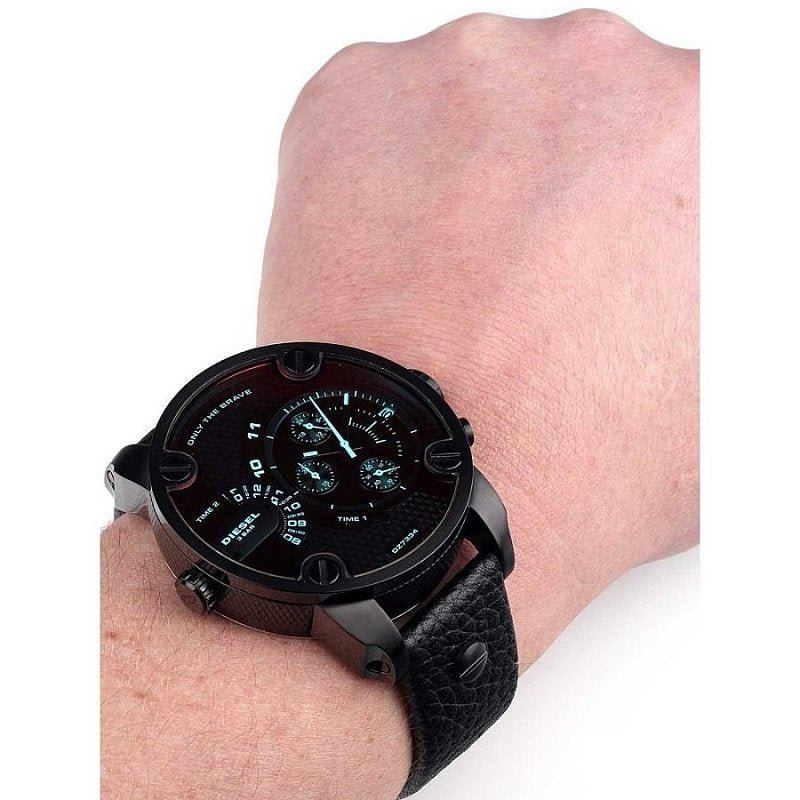 Diesel DZ7334 Little Daddy Chronograph Men's Watch – Black Dial & Black Leather Strap