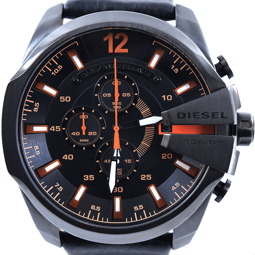 Diesel DZ4291 Mega Chief Chronograph Men's Watch – Black Dial & Black Leather Strap