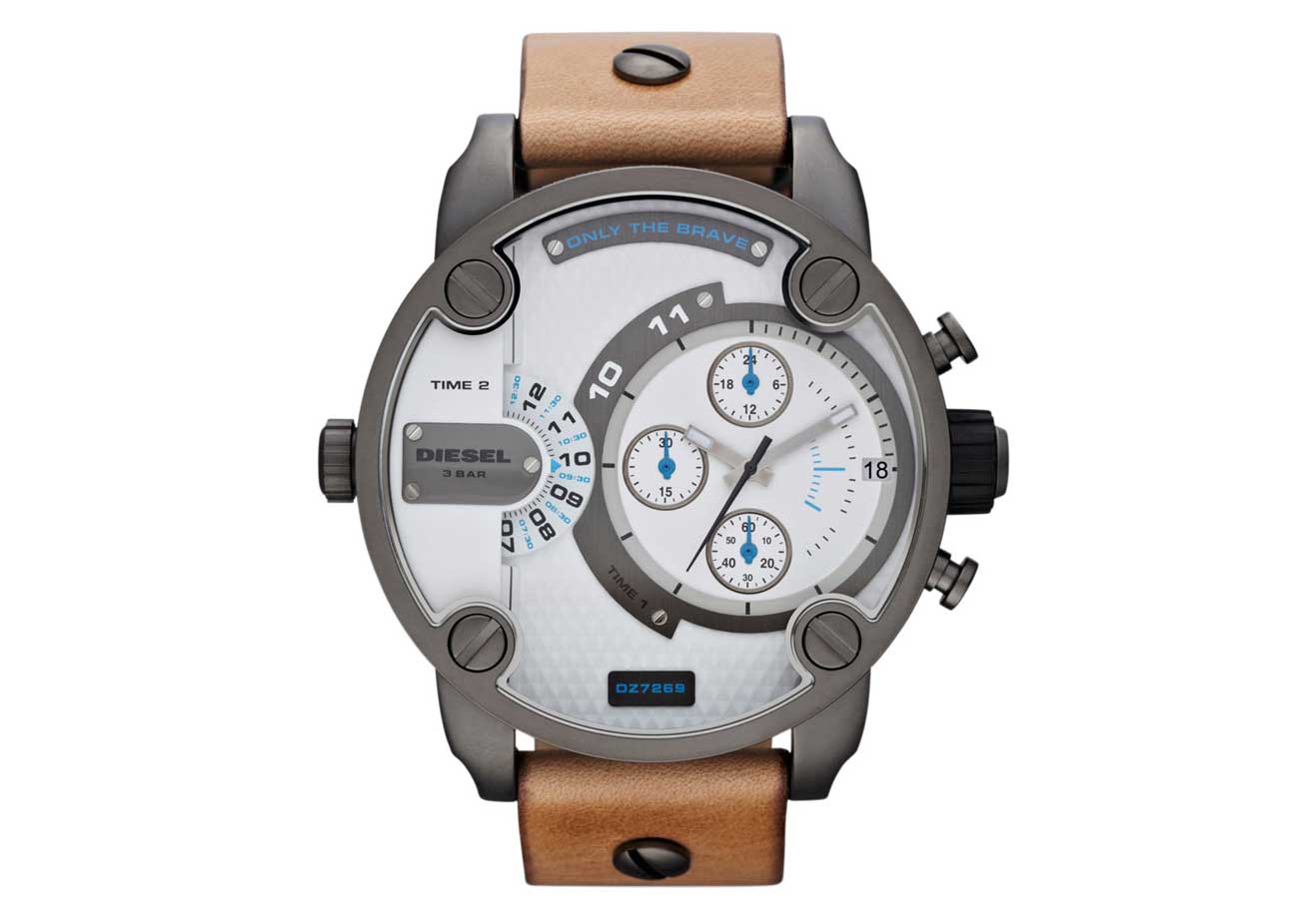 Diesel DZ7269 SBA Dual Time Chronograph Men's Watch – White Dial & Brown Leather Strap