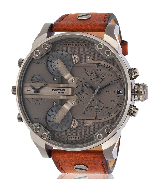 Diesel DZ7413 Mr. Daddy Chronograph Men's Watch – Grey Dial & Brown Leather Strap