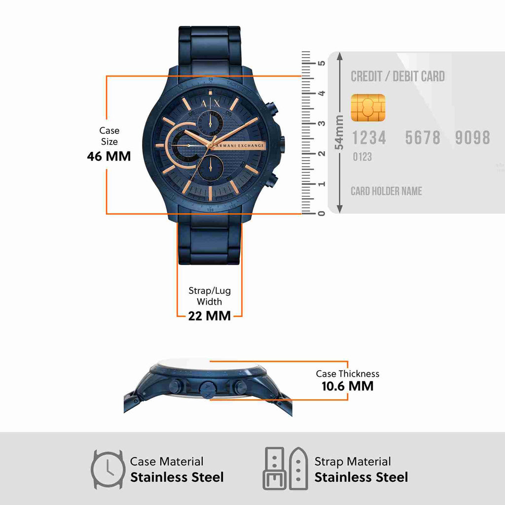 Armani Exchange Hampton AX2430 Men's Chronograph Watch – Blue Dial with Blue Stainless Steel Strap
