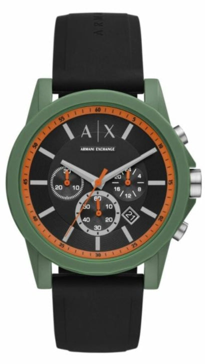 Armani Exchange Outerbanks AX1348 Men's Chronograph Watch – Black Dial with Black Silicone Strap