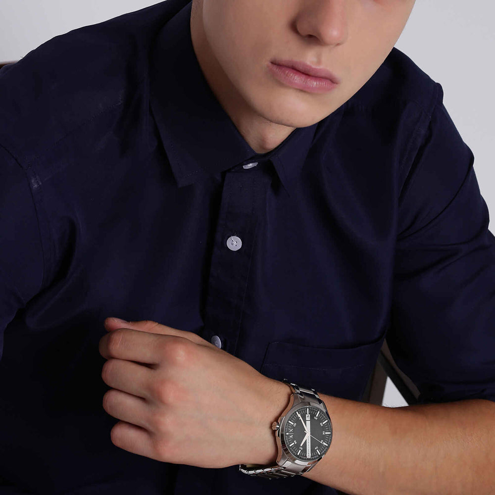 Armani Exchange Hampton AX2103 Men's Chronograph Watch – Black Dial with Silver-Tone Stainless Steel Strap