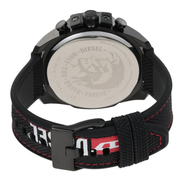 Diesel DZ4512 Mega Chief Chronograph Men's Watch – Silver Dial & Black Leather Strap