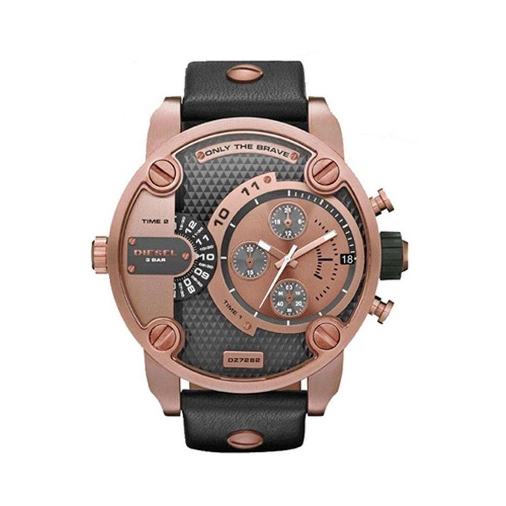 Diesel DZ7282 Little Daddy Men's Watch – Black & Gold Dial & Black Leather Strap