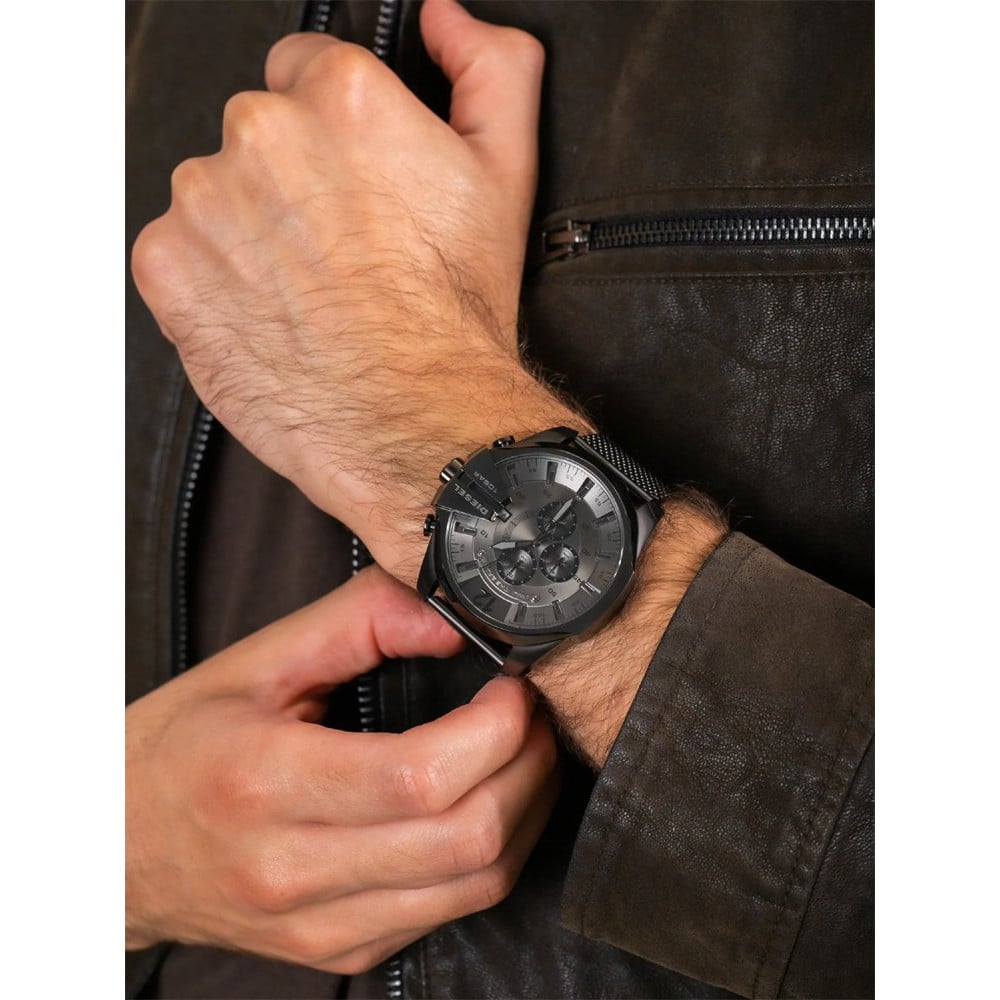 Diesel DZ4527 Mega Chief Chronograph Men's Watch – Black Dial & Black Mesh Strap