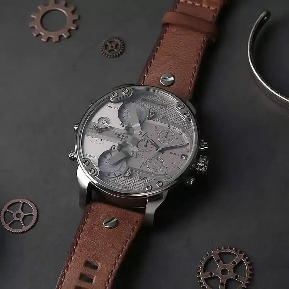 Diesel DZ7413 Mr. Daddy Chronograph Men's Watch – Grey Dial & Brown Leather Strap