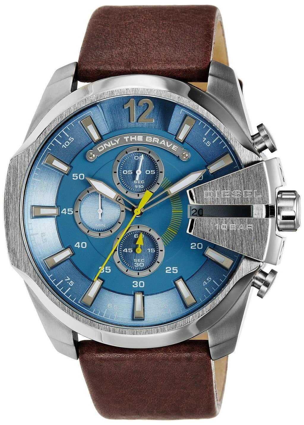 Diesel DZ4281 Mega Chief Chronograph Men's Watch – Blue Dial & Brown Leather Strap