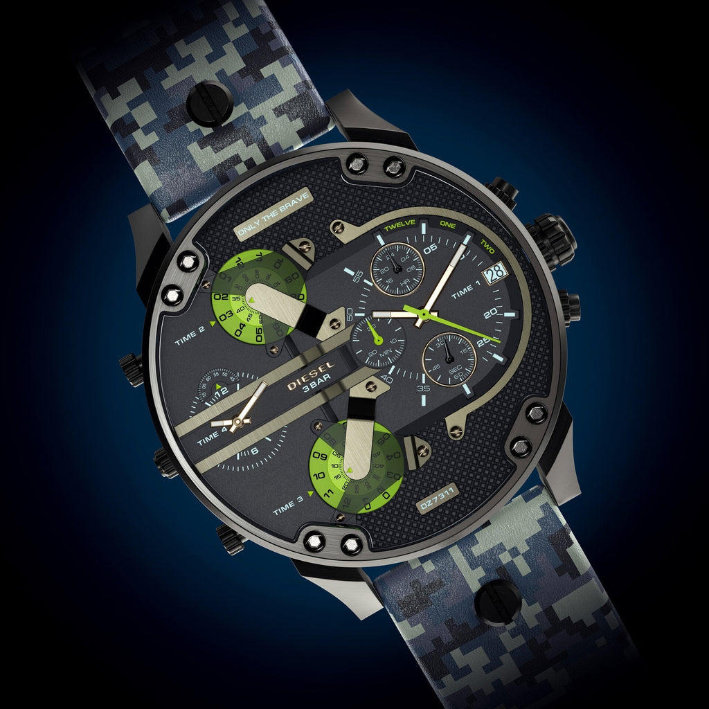 Diesel DZ7311 Big Daddy Chronograph Men's Watch – Black Dial & Black Leather Strap