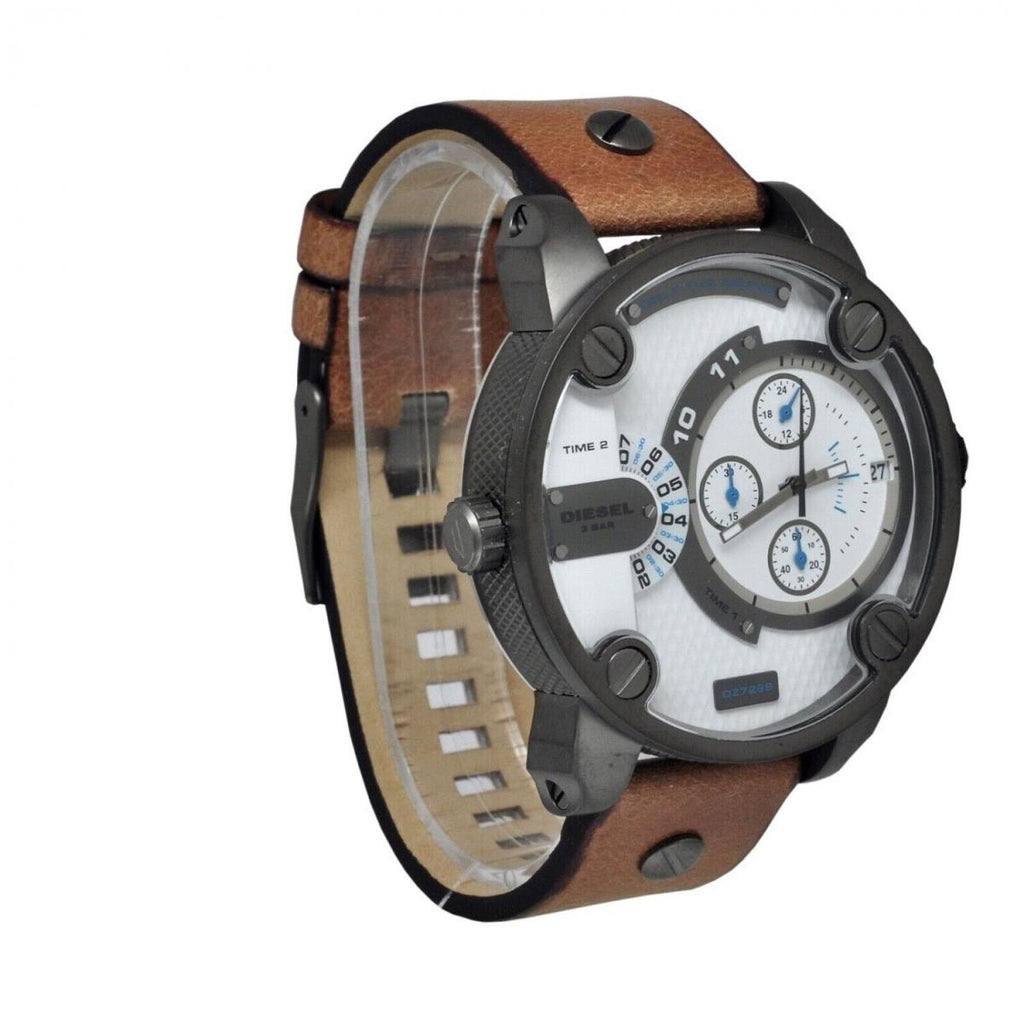 Diesel DZ7269 SBA Dual Time Chronograph Men's Watch – White Dial & Brown Leather Strap