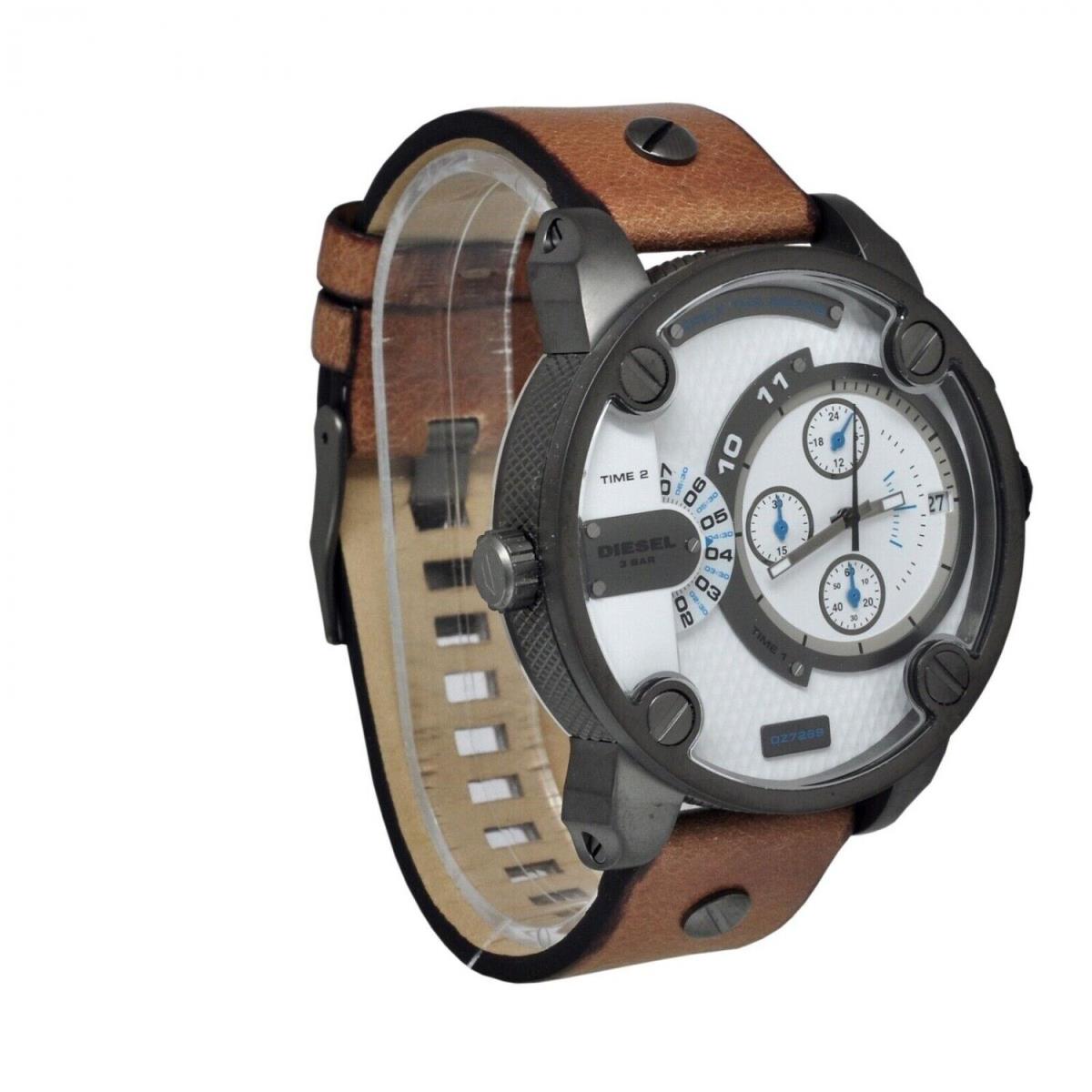 Diesel DZ7269 SBA Dual Time Chronograph Men's Watch – White Dial & Brown Leather Strap