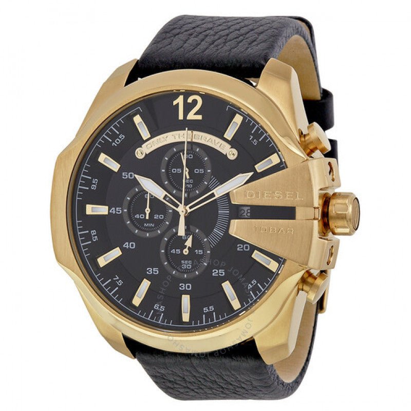 Diesel DZ4344 Mega Chief Chronograph Men's Watch – Black Dial & Black Leather Strap