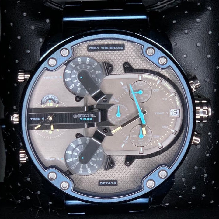 Diesel DZ7414 Daddy 2.0 Chronograph Men's Watch – Grey Dial & Blue Stainless Steel Strap