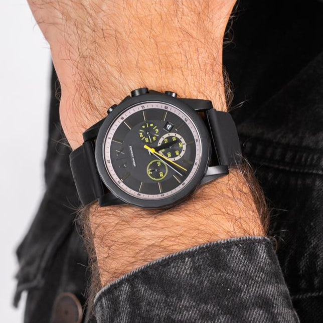 Armani Exchange Outerbanks AX1343 Men's Chronograph Watch – Black Dial with Black Silicone Strap
