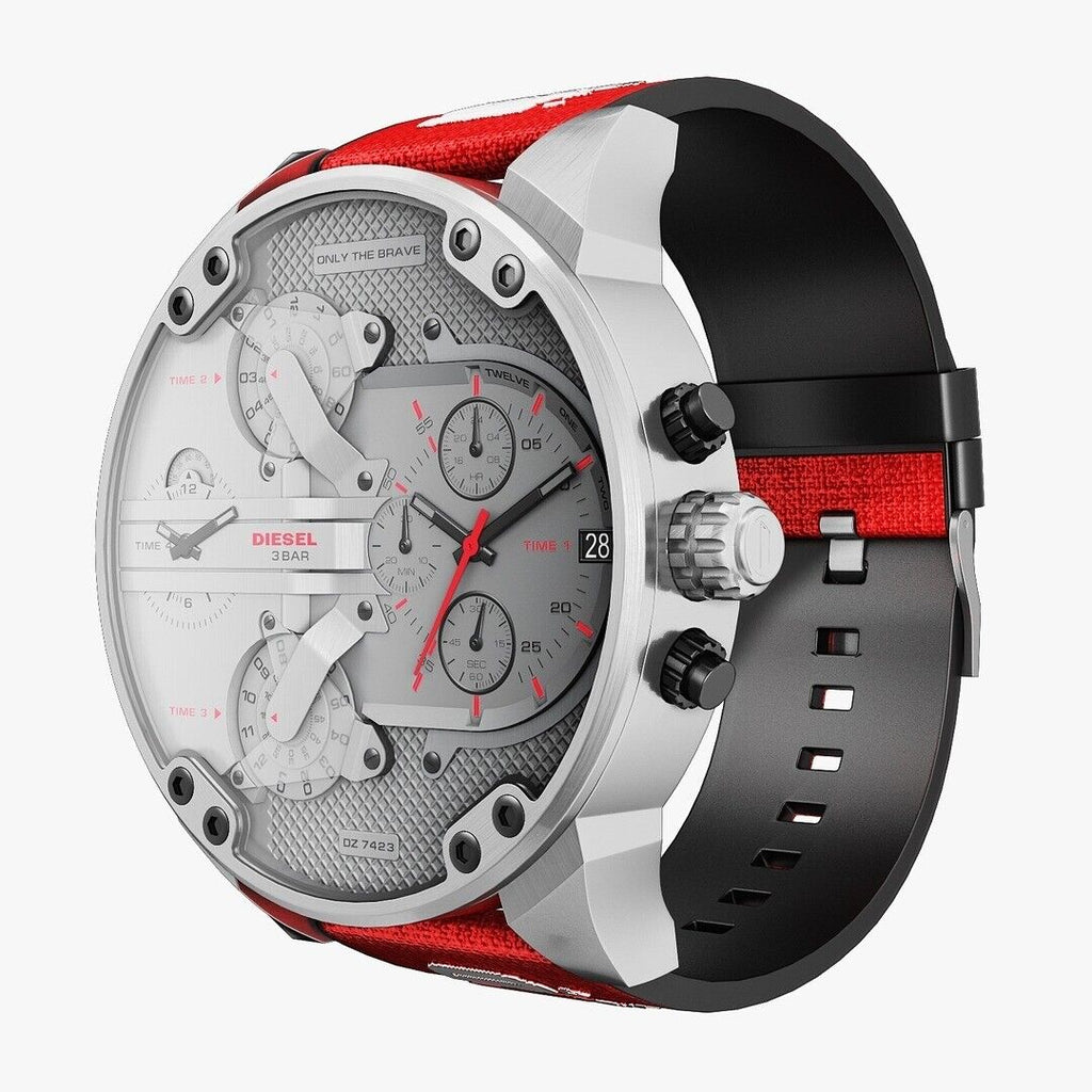 Diesel DZ7423 Mr. Daddy 2.0 Chronograph Men's Watch – Grey Dial & Red Rubber Strap