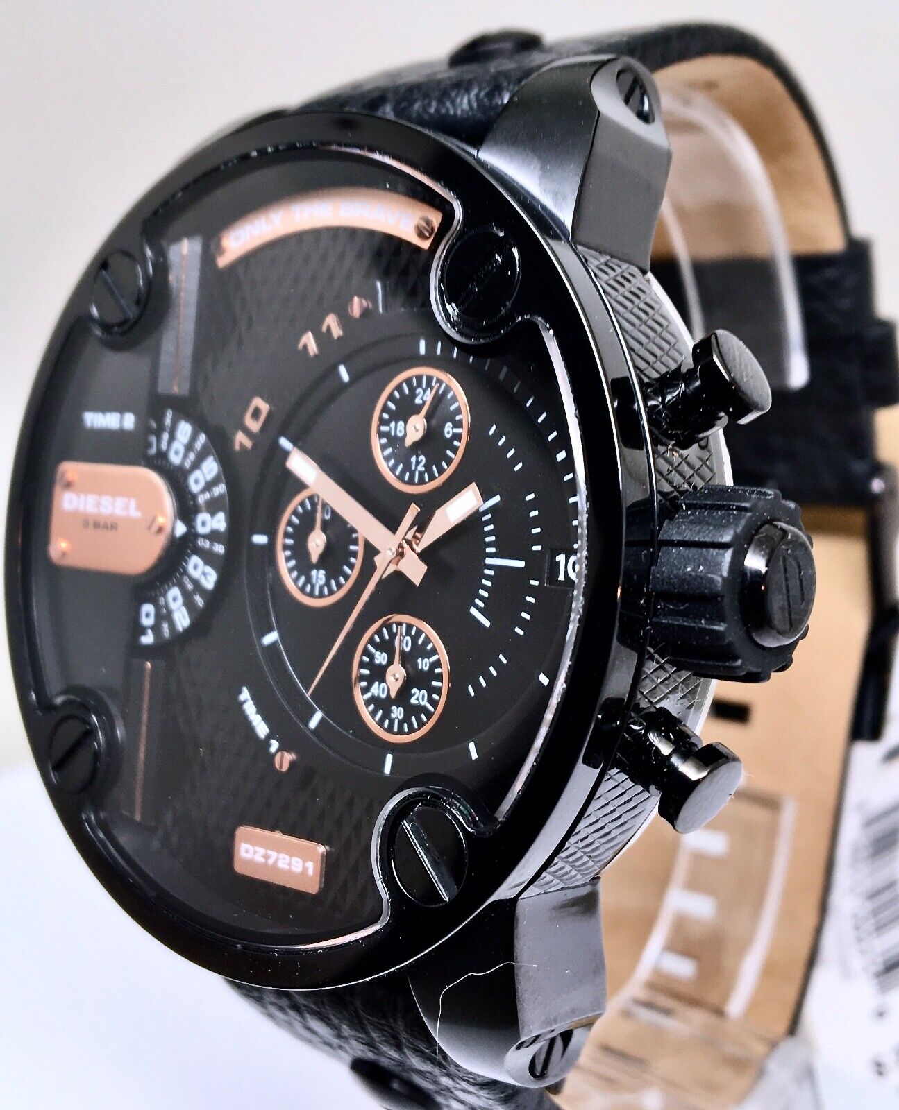Diesel DZ7291 Little Daddy Chronograph Men's Watch – Black Dial & Black Leather Strap