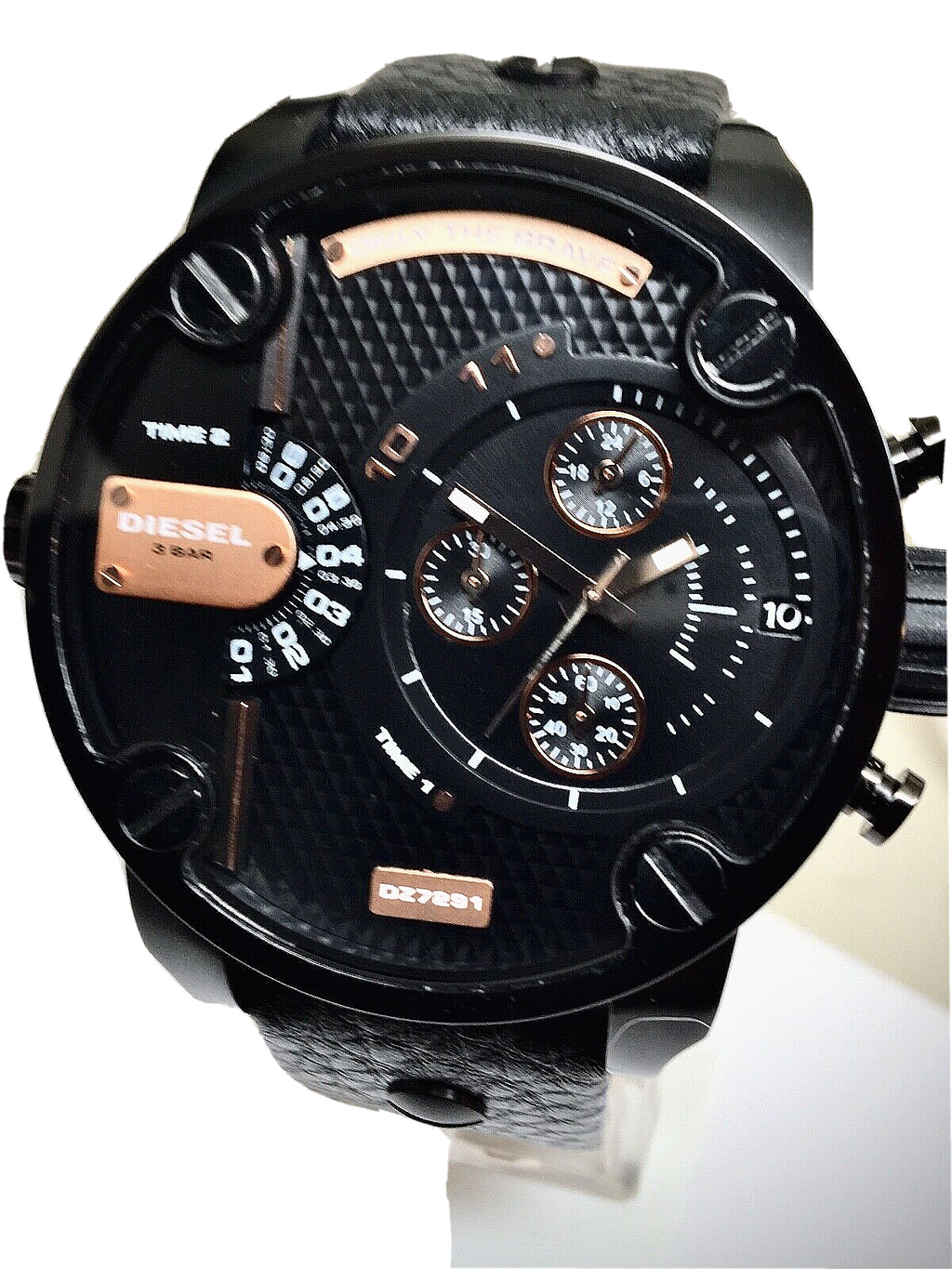 Diesel DZ7291 Little Daddy Chronograph Men's Watch – Black Dial & Black Leather Strap
