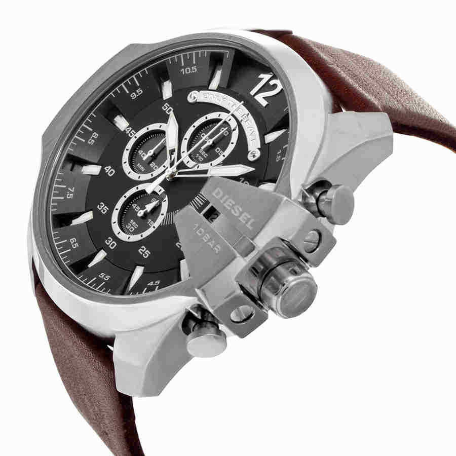 Diesel DZ4290 Mega Chief Chronograph Men's Watch – Black Dial & Brown Leather Strap